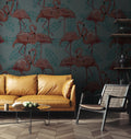 Pink Flamingo Wallpaper : Tropical Leaf on Aqua Pattern Mural