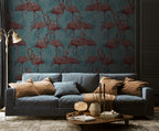 Pink Flamingo Wallpaper : Tropical Leaf on Aqua Pattern Mural - View 3