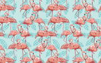 Pink Flamingo Wallpaper : Tropical Leaf on Aqua Pattern Mural - flat design