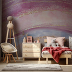 Pink Marble Wallpaper : Rainbow Agate with Gold Glitter Mural - View 2