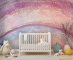 Pink Marble Wallpaper : Rainbow Agate with Gold Glitter Mural - View 4