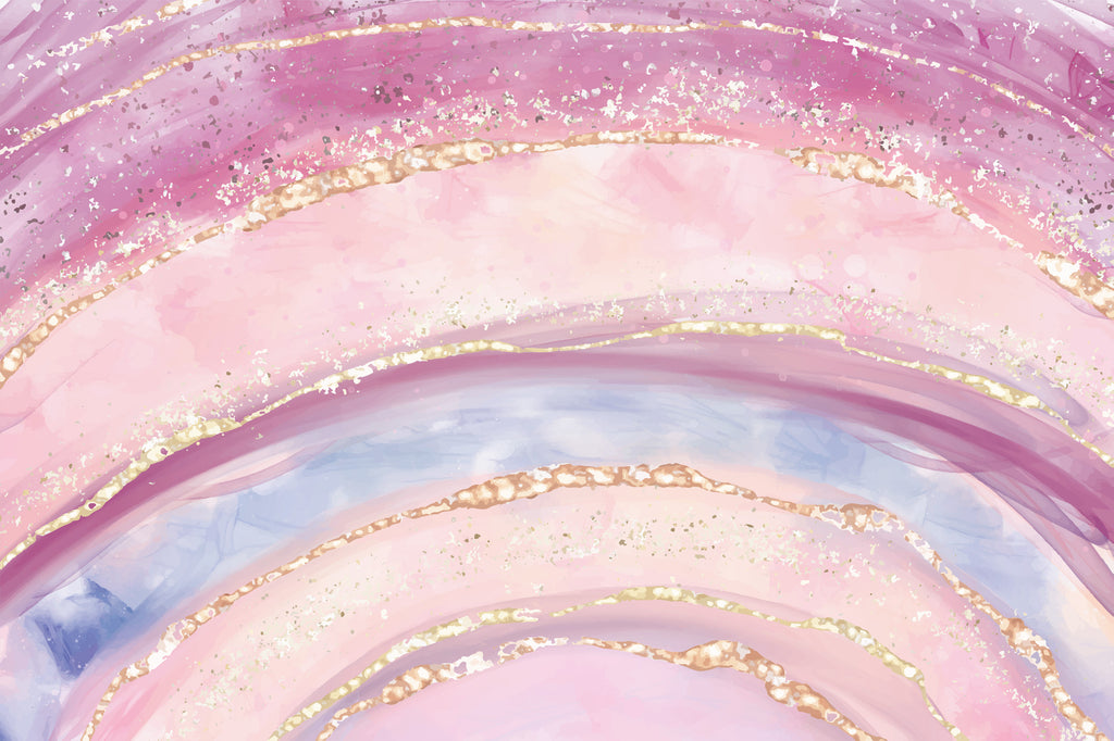 Pink Marble Wallpaper : Rainbow Agate with Gold Glitter Mural - flat design