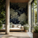 Large White Peony Wallpaper : Navy Floral Mural - View 3