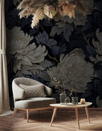 Large White Peony Wallpaper : Navy Floral Mural