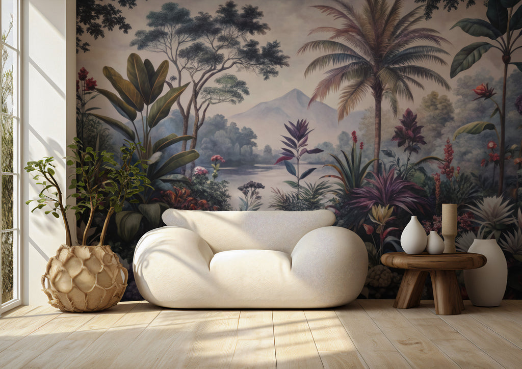 Tropical Garden Wallpaper : Lush Jungle and Lake Scenery Mural