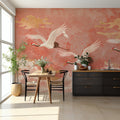 Coral Crane Wallpaper : Flying Cranes over Waves Mural