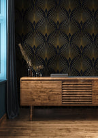 Black Gold Art Deco Wallpaper : Fan Pattern Mural