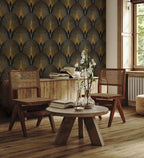 Black Gold Art Deco Wallpaper : Fan Pattern Mural - View 2