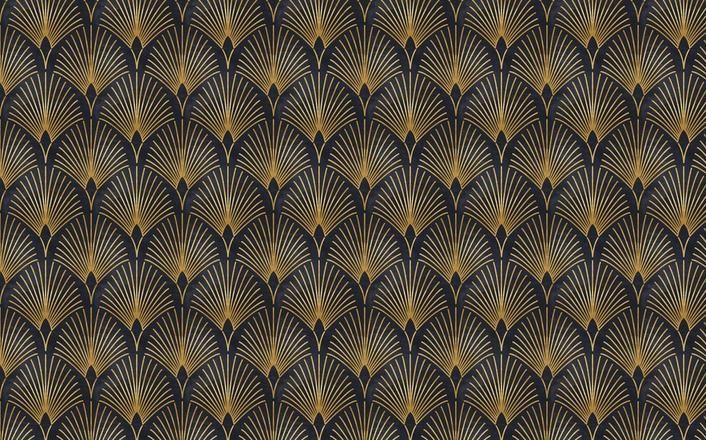 Black Gold Art Deco Wallpaper : Fan Pattern Mural - flat design