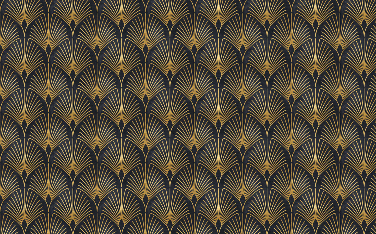 Black Gold Art Deco Wallpaper : Fan Pattern Mural - flat design