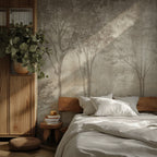 Faded Forest Wallpaper : Sepia Misty Woodland Mural