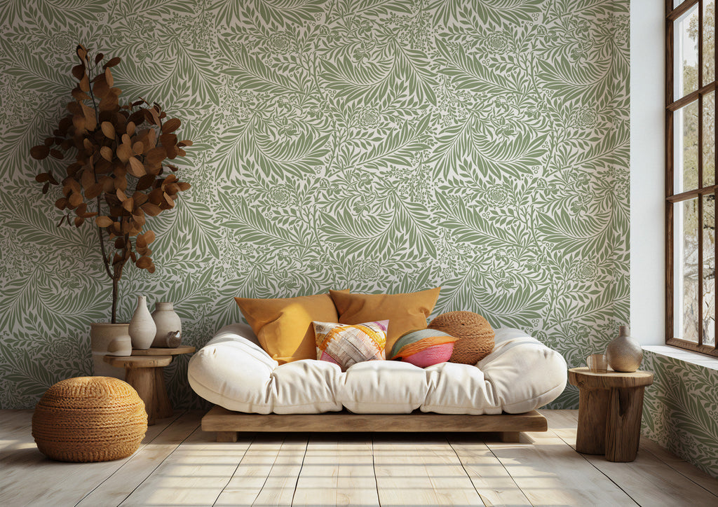 Sage Leaf Wallpaper : Arts and Crafts Foliage Pattern Mural