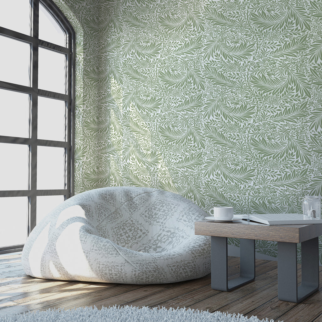 Sage Leaf Wallpaper : Arts and Crafts Foliage Pattern Mural - View 3