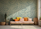 Blue Leaf Wallpaper : Arts and Crafts Foliage Pattern Mural - View 2