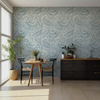 Blue Leaf Wallpaper : Arts and Crafts Foliage Pattern Mural - View 3