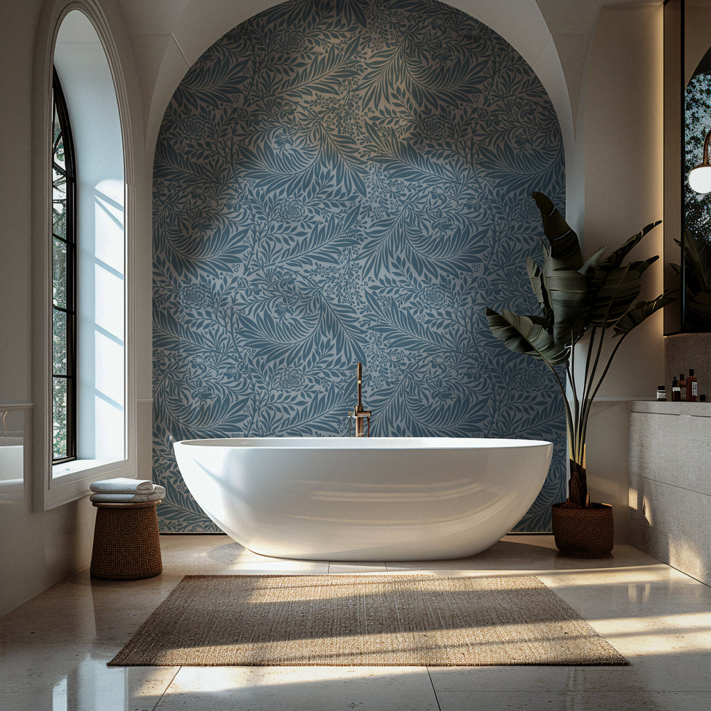 Blue Leaf Wallpaper : Arts and Crafts Foliage Pattern Mural - View 4