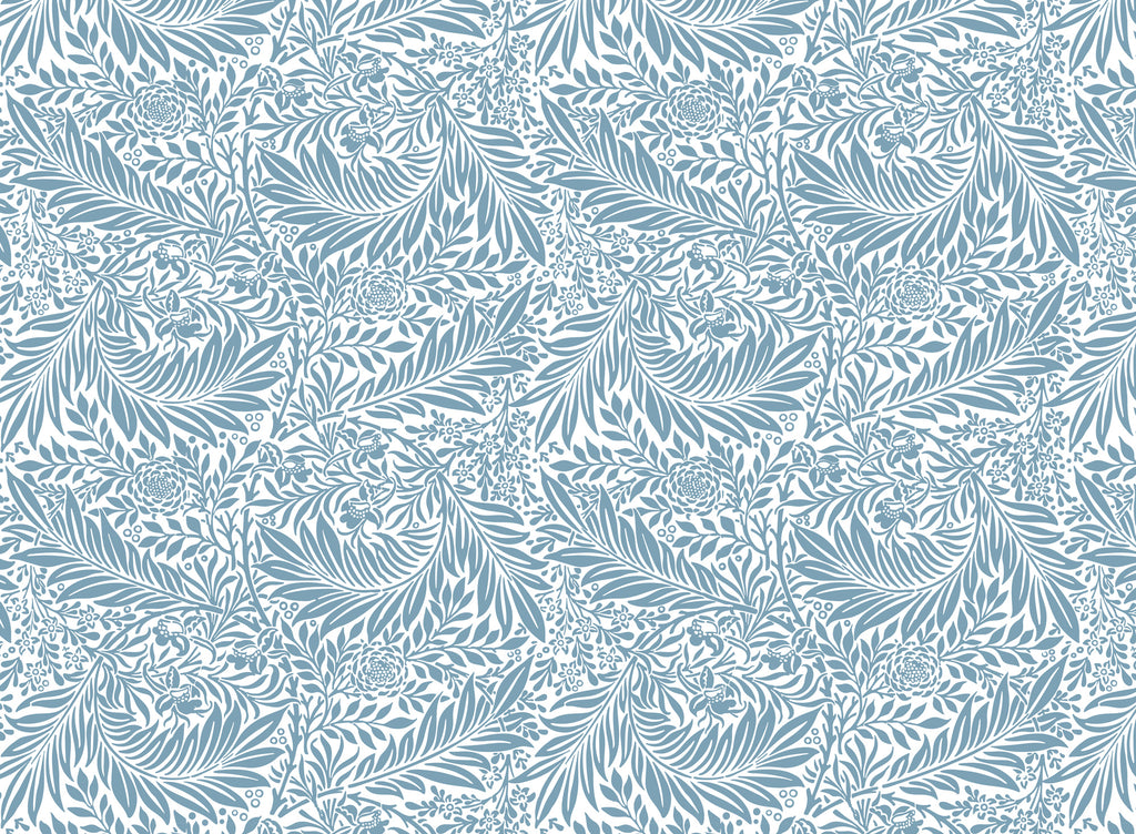 Blue Leaf Wallpaper : Arts and Crafts Foliage Pattern Mural - flat design
