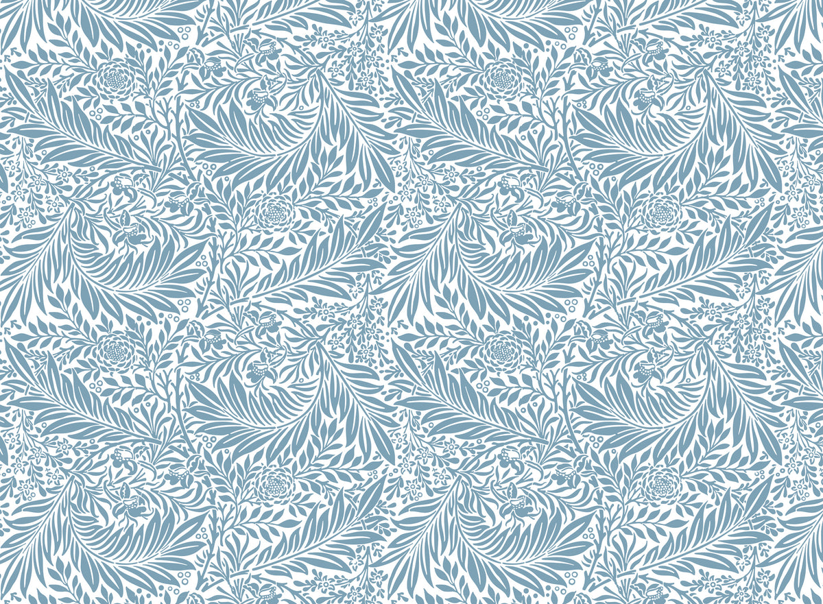 Blue Leaf Wallpaper : Arts and Crafts Foliage Pattern Mural - flat design