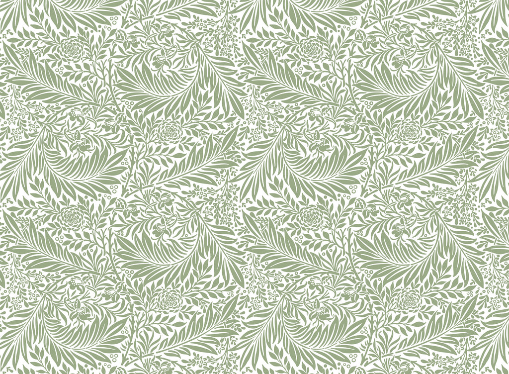 Sage Leaf Wallpaper : Arts and Crafts Foliage Pattern Mural - flat design