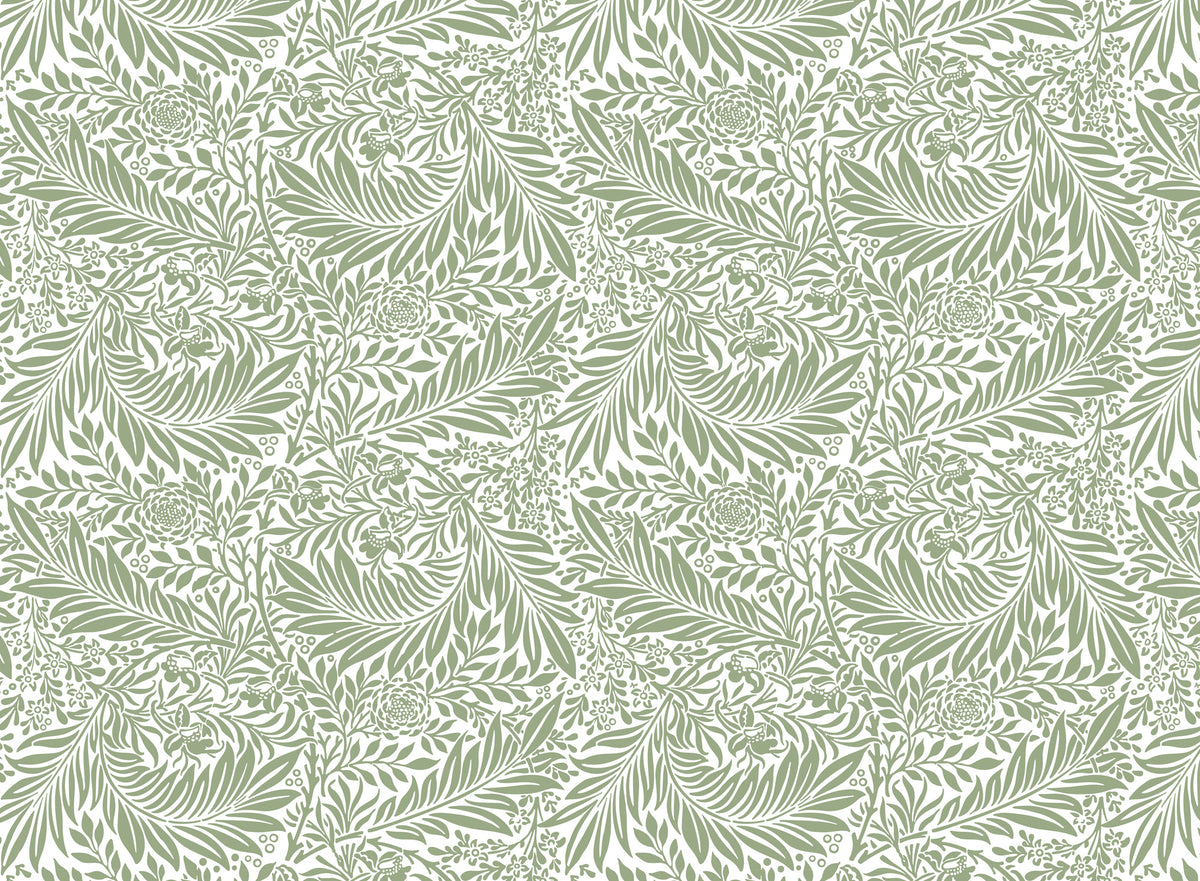 Sage Leaf Wallpaper : Arts and Crafts Foliage Pattern Mural - flat design