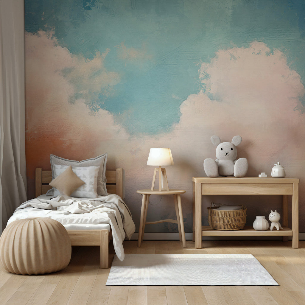 Pink and Blue Cloud Wallpaper : Painterly Sky Mural