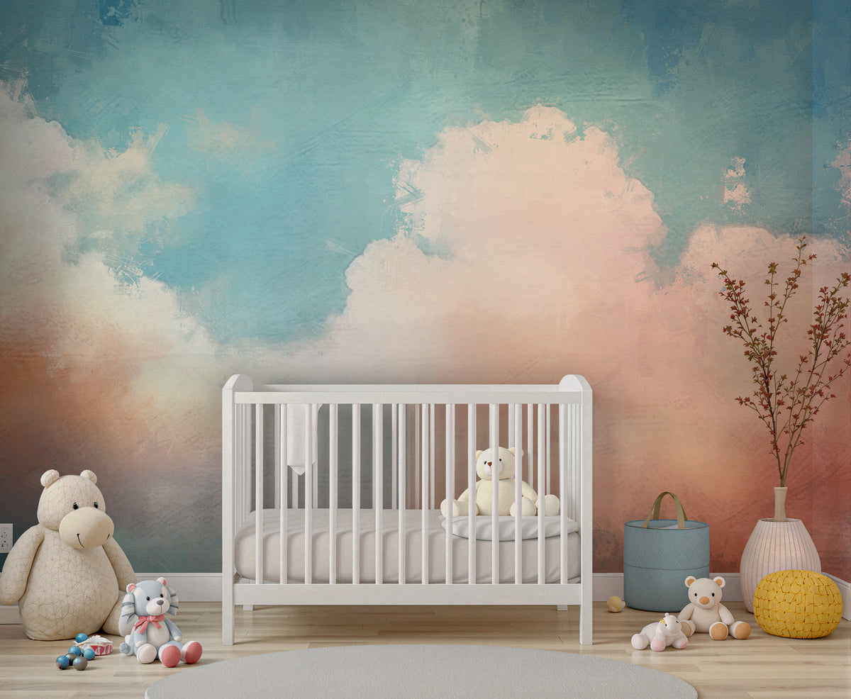 Pink and Blue Cloud Wallpaper : Painterly Sky Mural - View 4