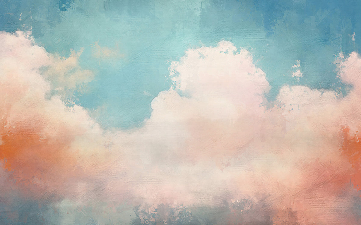 Pink and Blue Cloud Wallpaper : Painterly Sky Mural - flat design