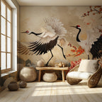 Japanese Crane Wallpaper : Red Crowned Cranes and Peony Mural - View 2