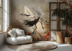 Japanese Crane Wallpaper : Red Crowned Cranes and Peony Mural - View 3