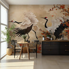 Japanese Crane Wallpaper : Red Crowned Cranes and Peony Mural - View 5