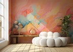 Pink Abstract Watercolor Wallpaper : Coral Marble Swirl Mural