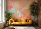 Pink Abstract Watercolor Wallpaper : Coral Marble Swirl Mural - View 3