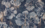 Navy Abstract Flower Wallpaper : Distressed Line Floral Mural - flat design