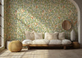 Bird and Pomegranate Wallpaper : Retro Botanical Branch Mural