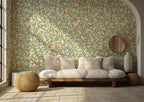 Bird and Pomegranate Wallpaper : Retro Botanical Branch Mural