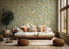 Bird and Pomegranate Wallpaper : Retro Botanical Branch Mural - View 2