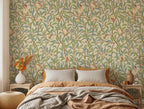 Bird and Pomegranate Wallpaper : Retro Botanical Branch Mural - View 3