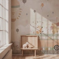 Animal School Bus Wallpaper : Rainbow and Balloons Kids Mural