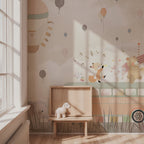 Animal School Bus Wallpaper : Rainbow and Balloons Kids Mural