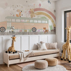 Animal School Bus Wallpaper : Rainbow and Balloons Kids Mural - View 2