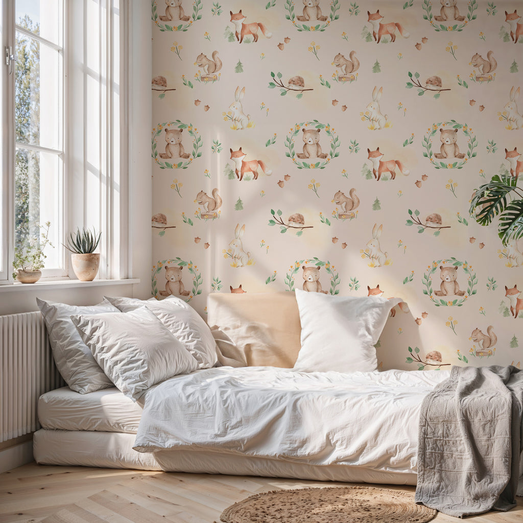 Woodland Animals Wallpaper : Fox, Bear and Squirrel Nursery Pattern Mural