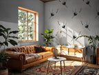 Flying Crane Wallpaper : Japanese Bird Pattern on Cream Mural - View 2