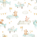 Little Drivers Wallpaper : Watercolor Cars and Clouds Kids Pattern - View 2