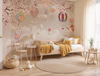 Cherry Blossom Kids Wallpaper : Pink Sky with Balloons and Animals Mural - View 4