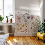 Watercolor Wildflower Wallpaper : White Meadow Flower Mural