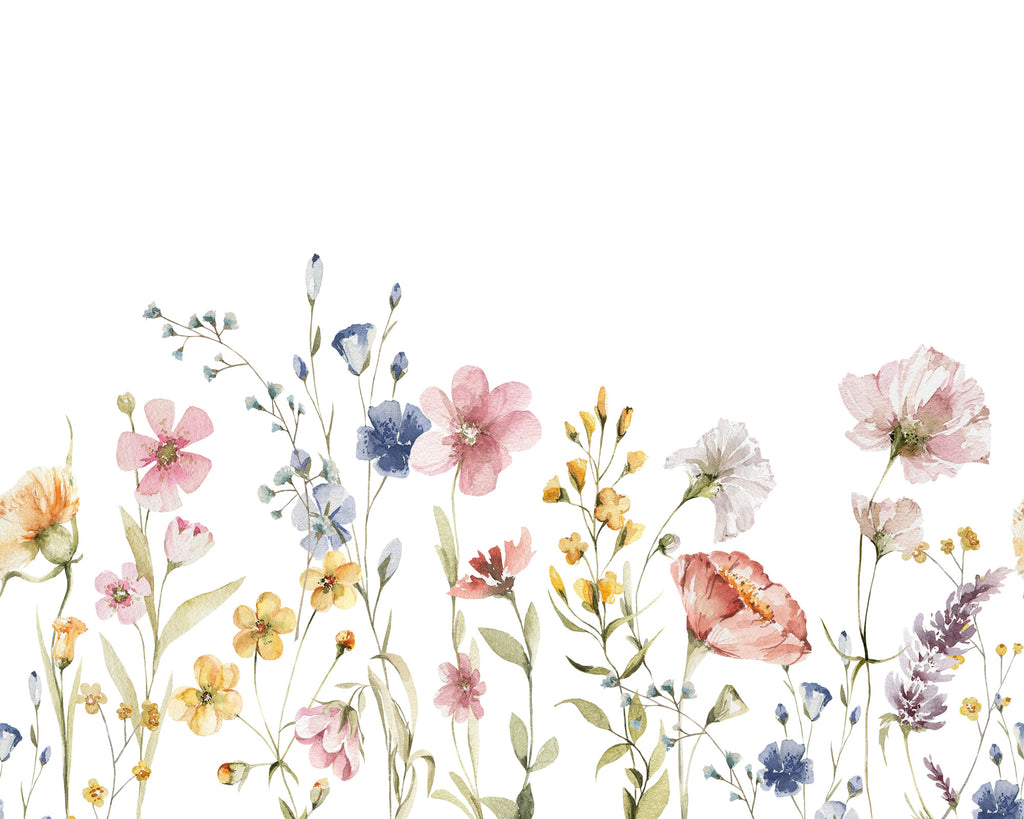 Watercolor Wildflower Wallpaper : White Meadow Flower Mural - flat design