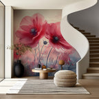 Pink Poppy Wallpaper : Painterly Flower Field Mural - View 5