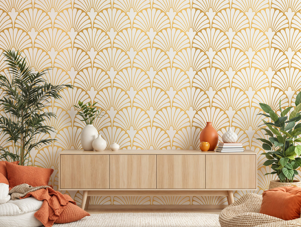 Gold Art Deco Wallpaper : Scallop Fan Pattern
