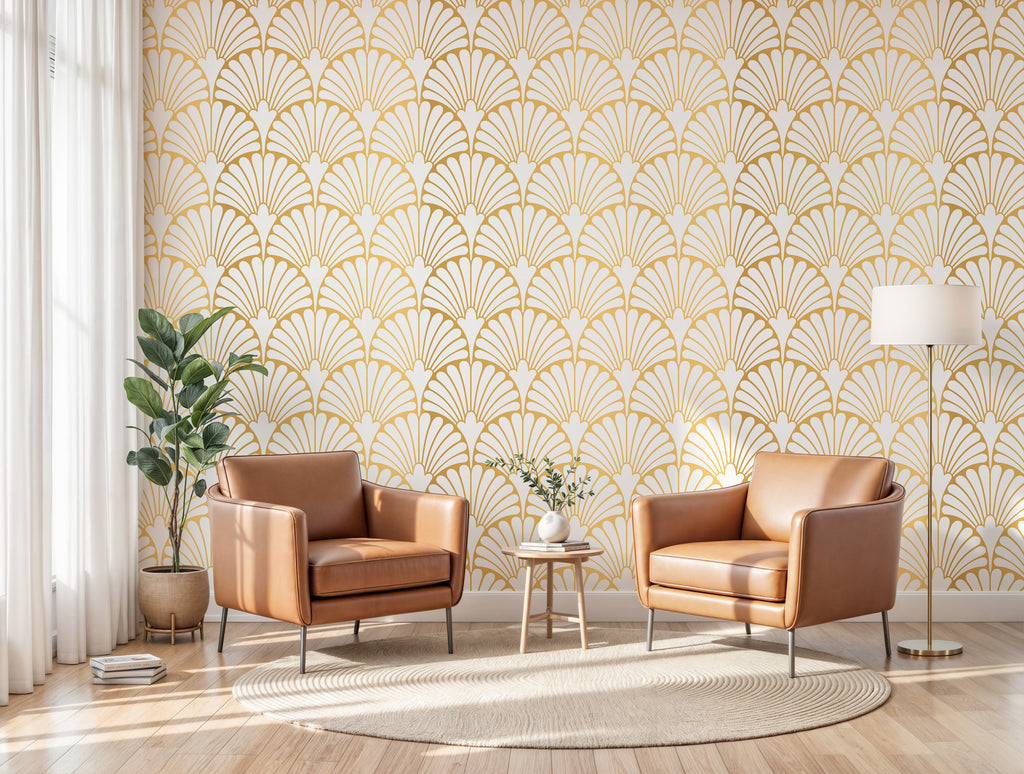 Gold Art Deco Wallpaper : Scallop Fan Pattern - View 3