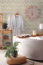 Gold Art Deco Wallpaper : Scallop Fan Pattern - View 4